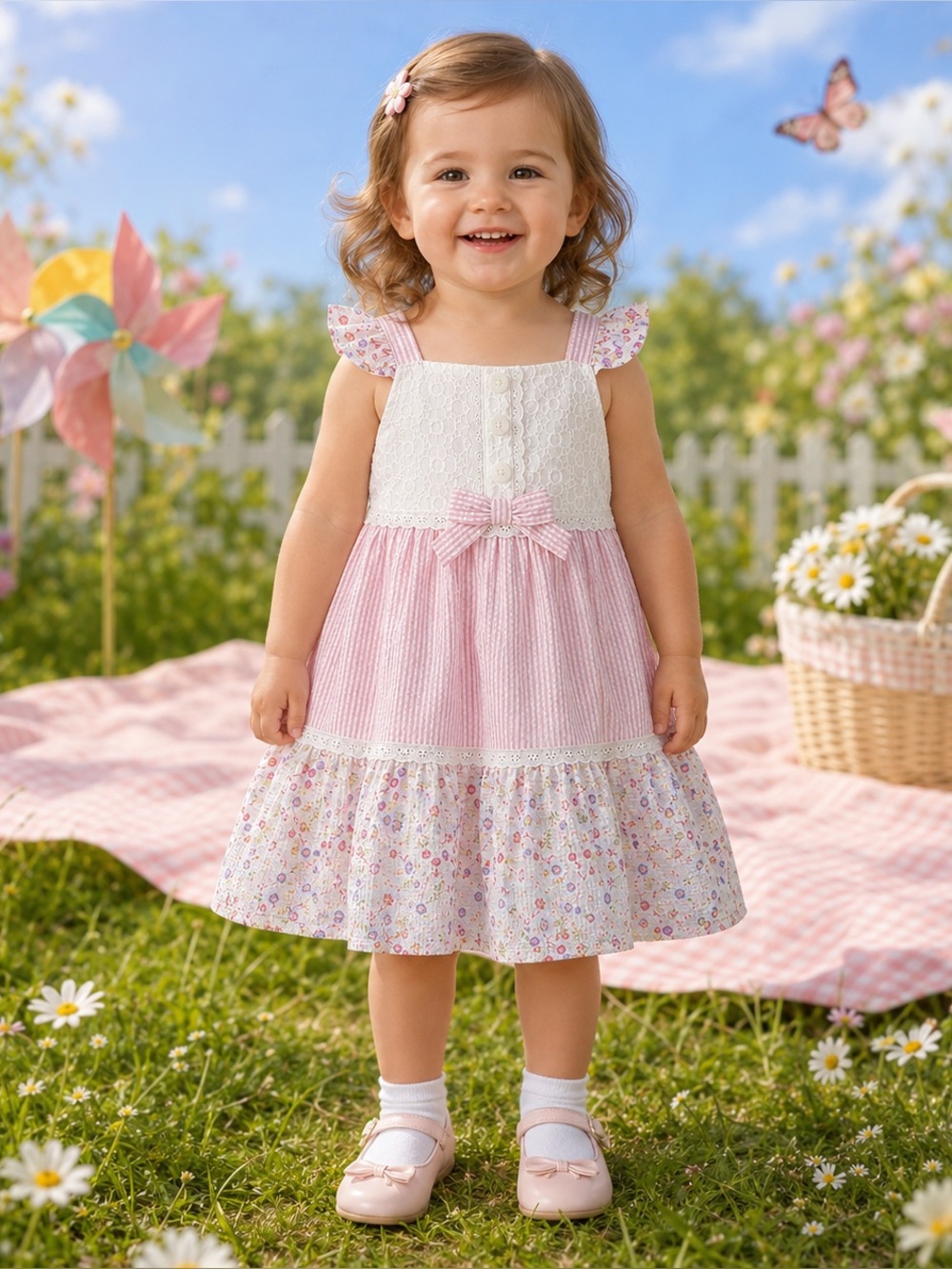Blueberi Boulevard Girls 24M Pink Floral Seersucker Dress NWT